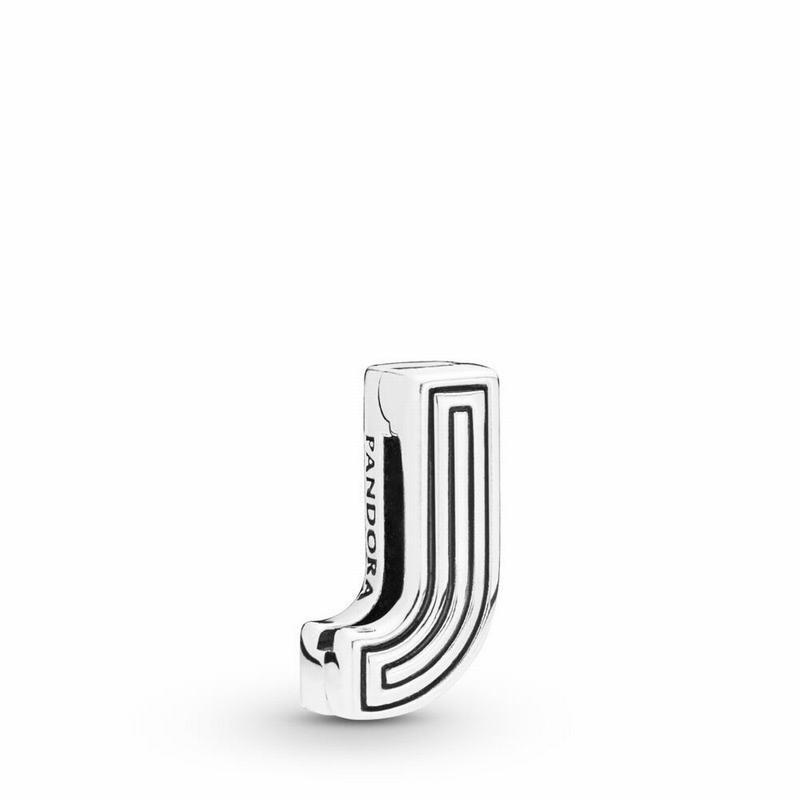 Pandora Reflexions™ Letter J Clip Charm Ireland - Sterling Silver/Silicone - 584023YKJ